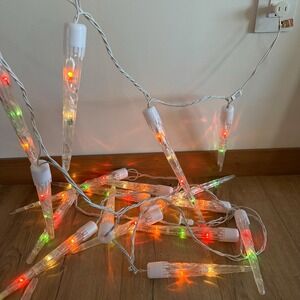 VTG Christmas Spire Icicle Lights Colored 17 Light Strand 138" Weatherproof 70's
